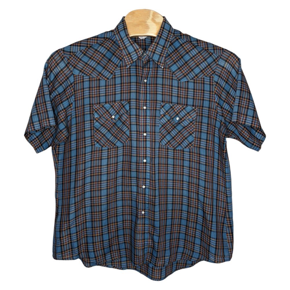 Vintage‎ Dale's Pearl Snap Western Button Up Shirt Mens 2XL Plaid Short Sleeve